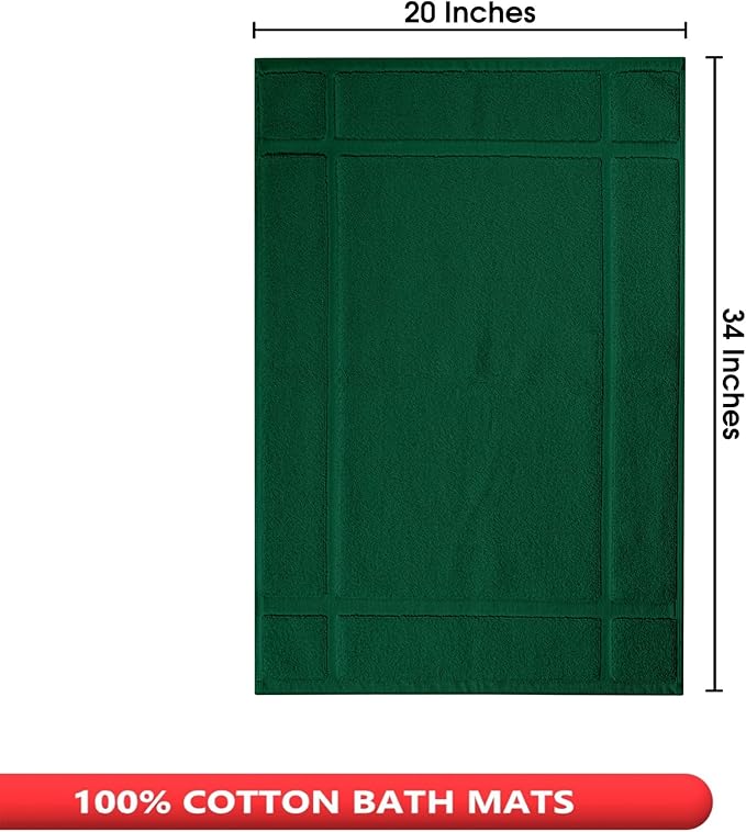 Ample Decor 100% Cotton Bath Mats 34 x 20 Inches, Quick Dry, 1350 GSM Banded Border Shower Bathroom Floor Mat, Not Bathroom Rug - Green, 2 Pack