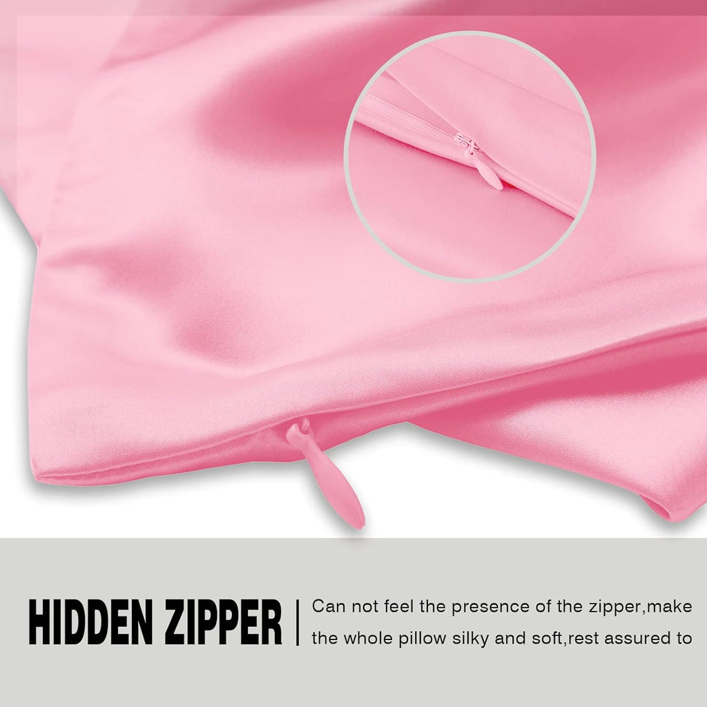 Mulberry Silk Pillowcase for Hair and Skin Pillow Case with Hidden Zipper Soft Breathable Smooth Cooling Silk Pillow Covers for Sleeping (Pink, King（20"X 36"）)