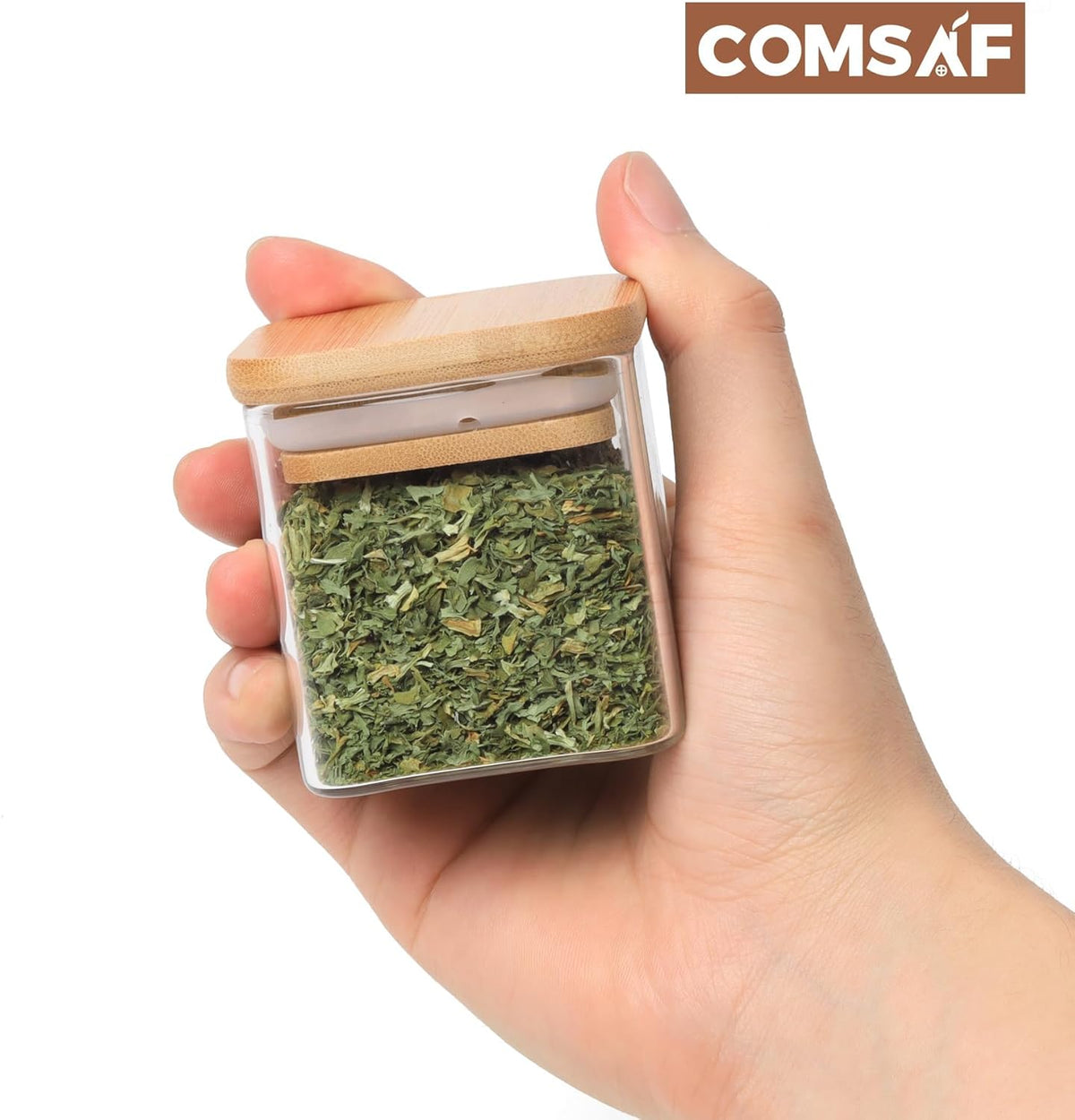 ComSaf 12Pcs Glass Spice Jars with Bamboo Lid, 4oz Airtight Square Spice Containers with 275 Black Lables, Empty Seasoning Jars for Spice Salt Sugar