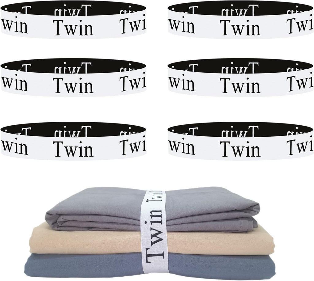 6 Pieces Bed Sheet Organizer Bands, Sheet Organizers and Storage Label Bands, Sheet Label for Bedding, Sheets Organizer for Closet,Sheet Keepers Linen Labels Bedding Bands (Twin)