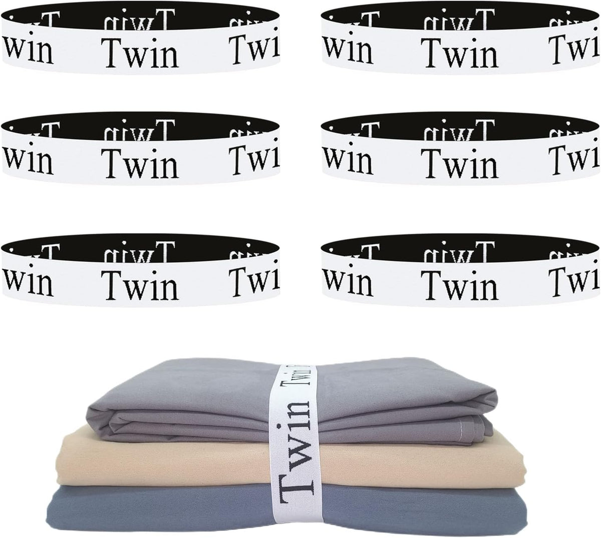 6 Pieces Bed Sheet Organizer Bands, Sheet Organizers and Storage Label Bands, Sheet Label for Bedding, Sheets Organizer for Closet,Sheet Keepers Linen Labels Bedding Bands (Twin)