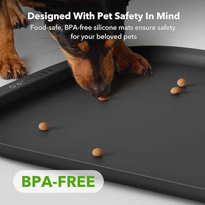 PETLIBRO Dog Food Mat, Silicone Non-Slip Waterproof Cat Food Mat for Feeder & Fountain & Bowl, Dog Bowl Mats with Raised Edge Spill Protection Floor, Extra Large Cove Feeding Mat for Pet 22''x16.5''