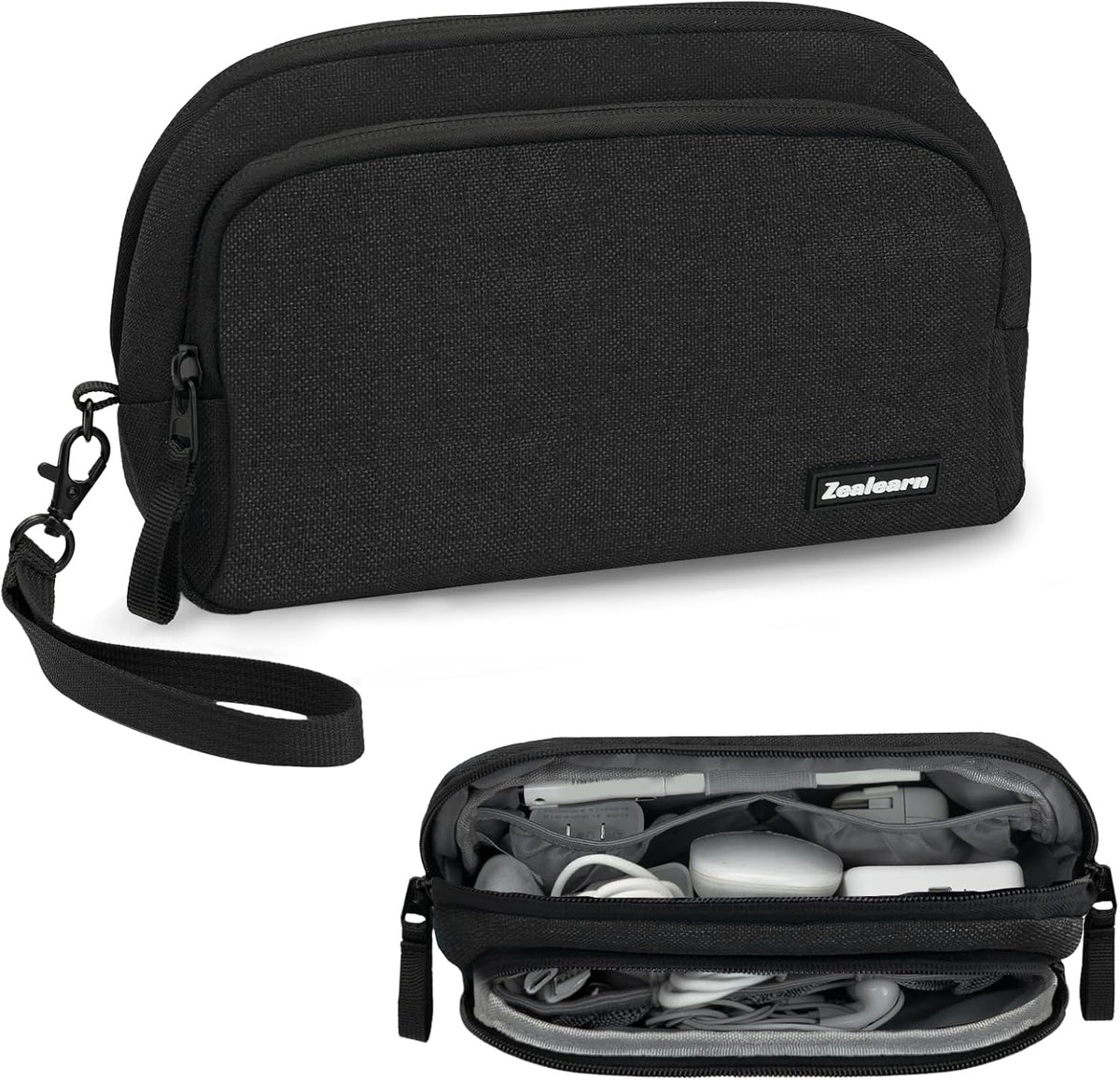 Electronics Organizer Travel Case - Portable Tech Bag, Portable Charger Organizer, All-in-One Storage Bag for Charging Cable, USB Cords, Black, Double Layer