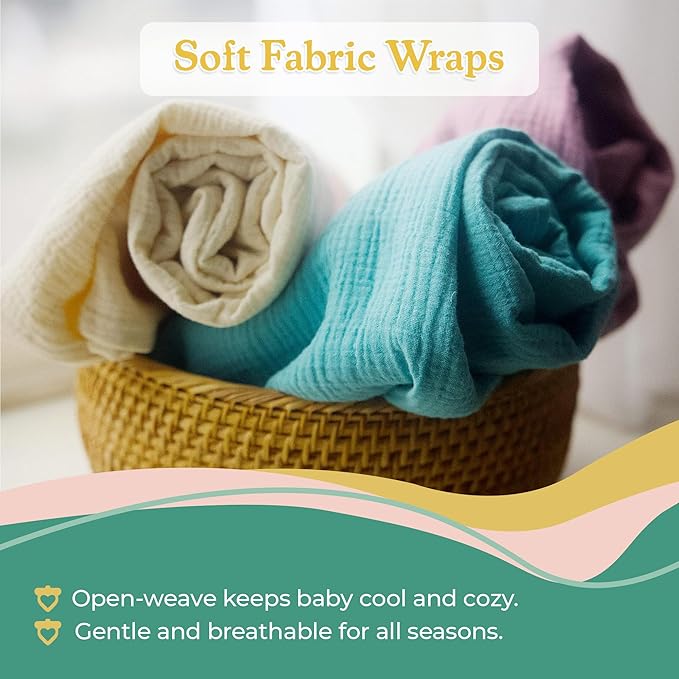 Sweet Acorn Muslin Swaddle Blanket – Soft Cotton Muslin Baby Blanket for Newborns, Infants, and Toddlers, All-Season Comfort Baby Essential - Blue, Teal, Grey