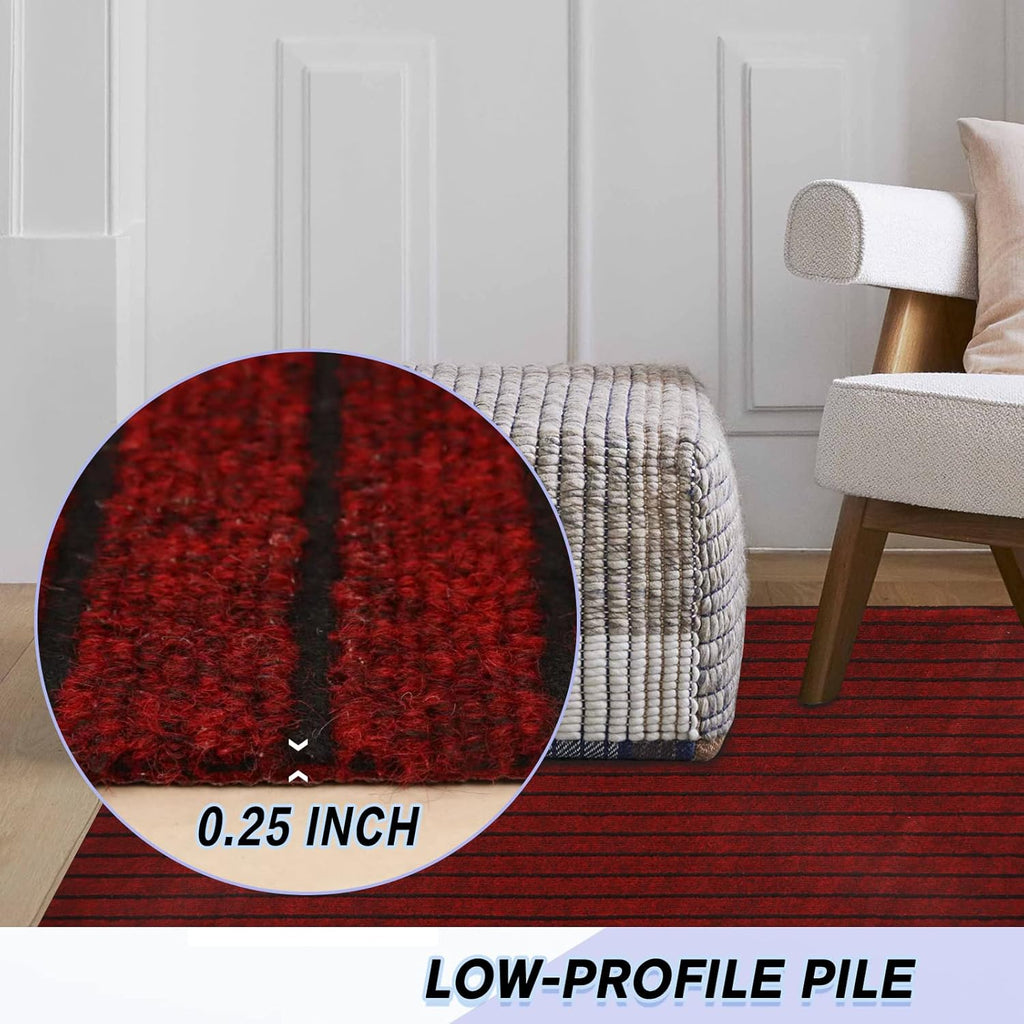 Custom Size Backed Non-Slip Area Rugs Runner, Easy Clean, Waterproof Runner Rugs for Hallway Entryway, Kitchen, Laundry, 2FT x 48FT, Red Stripe