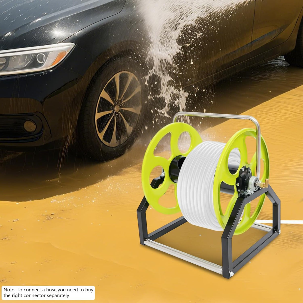 Heavy Duty Garden Hose Reel Cart, 328FT Capacity for 0.55-Inch Hose | Floor Standing Metal Water Hose Reel with Easy-Wind Crank Handle (Hose Not Included)