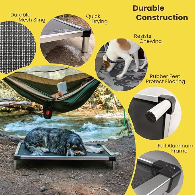 K9 Ballistics Chew Proof Elevated Outdoor Cooling Cot Bed for X Large Dogs - Virtually Indestructible, Preassembled, Withstands Aggressive Chewers - XL, Black Mesh
