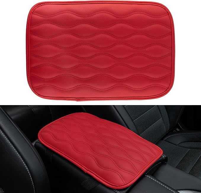 Amiss Auto Center Console Pad, Universal Waterproof Car Armrest Seat Box Cover, Car Interior Accessories, Leather Auto Armrest Cover Protector for Most Vehicle, SUV, Truck, Car (Red)
