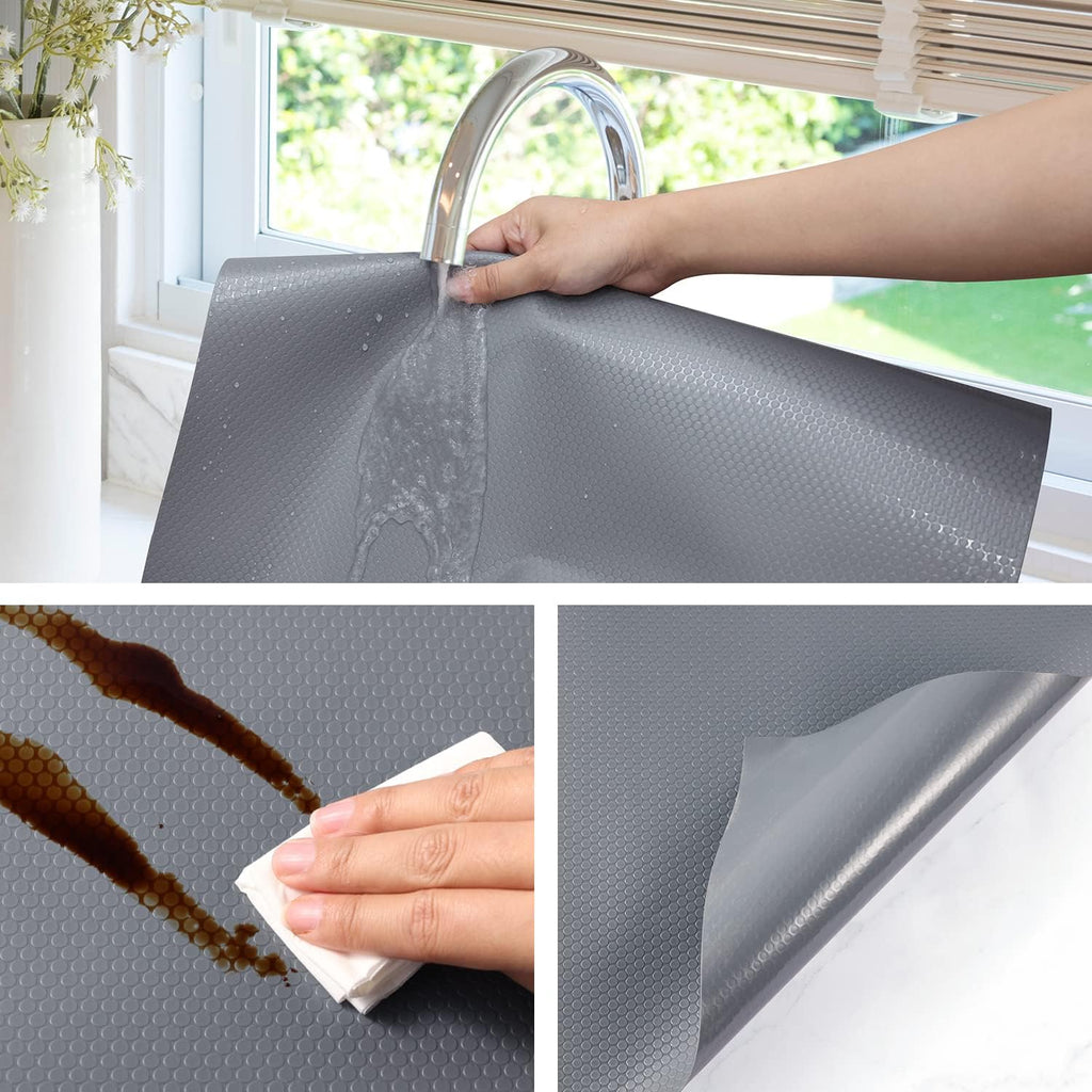 Shelf Liners for Kitchen Cabinets Non Adhesive，Drawer Liner Non-Slip，Waterproof Refrigerator Liners for Shelves Fridge Mats, Pantry Cabinet Protectors Cupboard Liner- Gray 11.8 x 236.2 Inches
