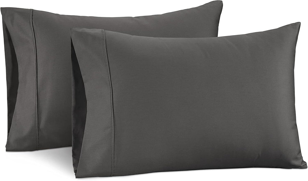 LANE LINEN Soft Pillow Covers King Size 100% Egyptian Cotton Set of 2 Cool & Smooth 1000 Thread Count Sateen Cases - Charcoal