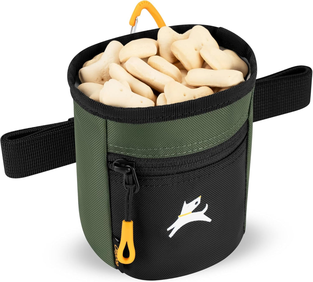 OllyDog Goodie Treat Bag, Dog Treat Pouch, Waist Belt Clip for Hands-Free Training, Magnetic Closure, Dog Training and Behavior Aids, Three Ways to Wear (Winter Moss)