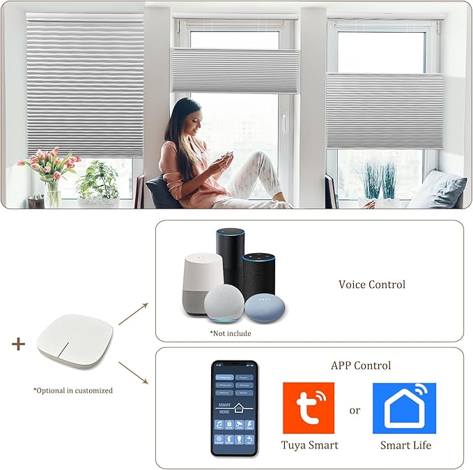 LEXEN Smart Top Down Bottom Up Honeycomb Shades WiFi Enabled Motorized Cellular