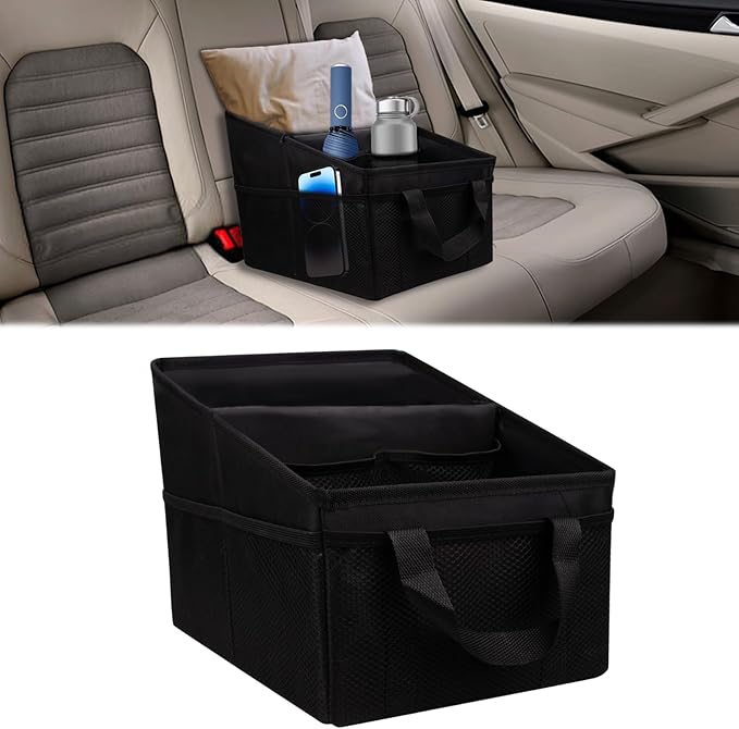 Car Seat Organizer Backseat, Car Organizer, Collapsible Small Car Seat Storage Organizer with Divide, Handles and Mesh Pockets for Front/Rear Consoles Back Seats Traveling and Storing Children's Items