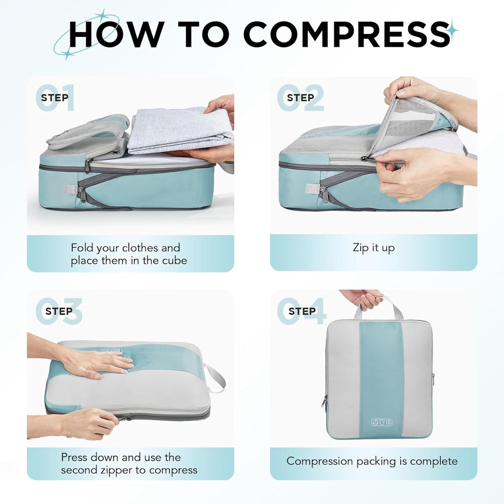8 Set Compression Packing Cubes for Travel Essentials,Compressible Expandable Packing Cubes for Suitcase,OlarHike Luggage Organizer Bags for Travel,Handy Helper for Organizing Clothes(Blue Gray)
