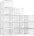 Kuject XX-Large Shoe Storage Boxes Organizers Clear Plastic Stackable 12 Pack, Shoe Rack & Holder Substitute, Sneaker Containers, Toy Storage Organizer Bins for Entryway, Closet, Under Bed, White