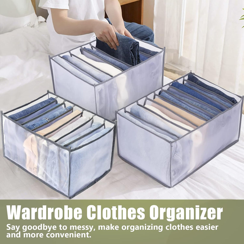 TOOVREN Drawer Organizers for Clothing 6PCS, Wardrobe Clothes Organizer, Dresser Drawer Organizer Clothes Jeans Storage Socks Underwear Organizer (Shirt+Jeans+T-Shirt+Bra+Underwear+Socks Grids, Gray)