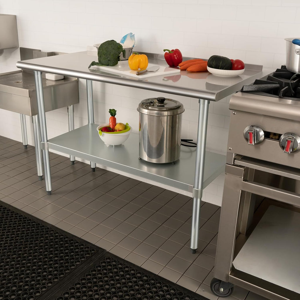 HARDURA Stainless Steel Table Prep & Work Table 24 x 72 Inches NSF Heavy Duty Commercial with Undershelf and Backsplash for Restaurant Kitchen Home and Hotel