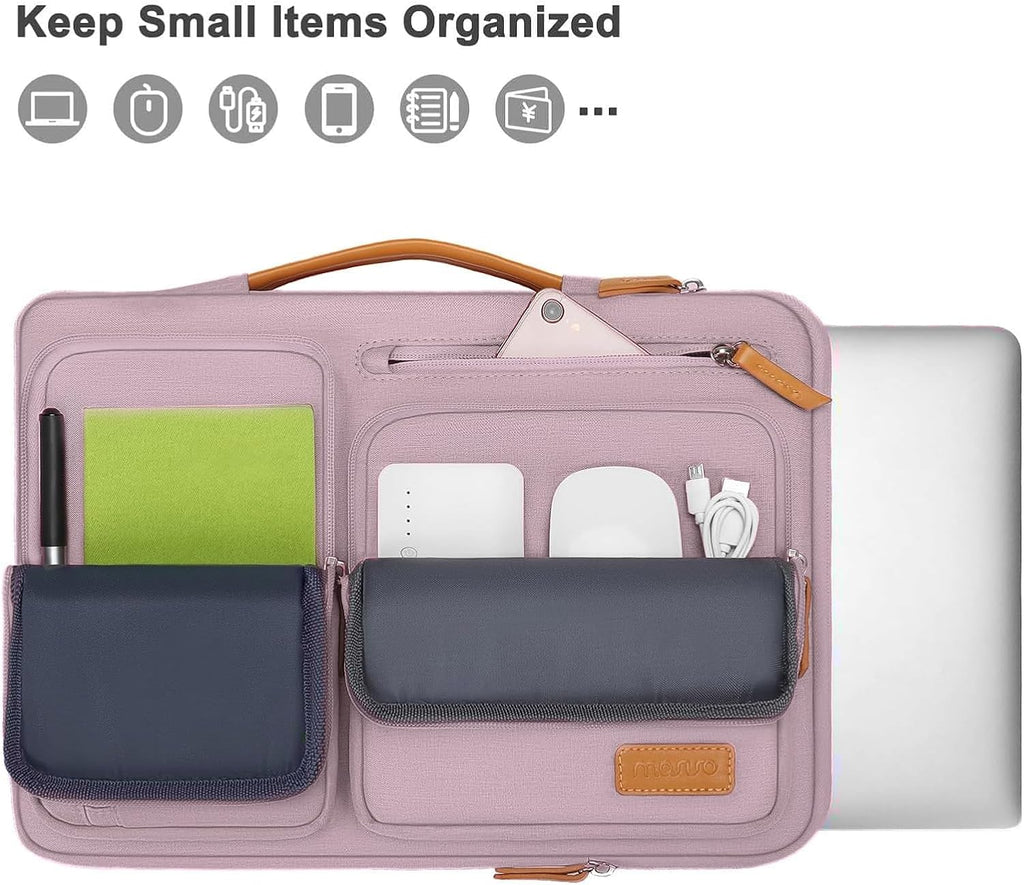 MOSISO 360 Protective Laptop Case 13.3 inch, 13-13.3 inch Laptop Sleeve Compatible with MacBook Air/Pro 13 / Pro 14,HP Dell Acer ASUS,Side Open Carrying Case with 4 Zipper Pockets&Handle, Pastel Pink