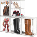 2 Pcs Shoe Display Case, XX-Large Tall Boot Storage Box Transparent Handbag Organizer for Closet Acrylic Shoe Box Clear Plastic Stackable Sneaker Collectibles Case with Detachable Divider