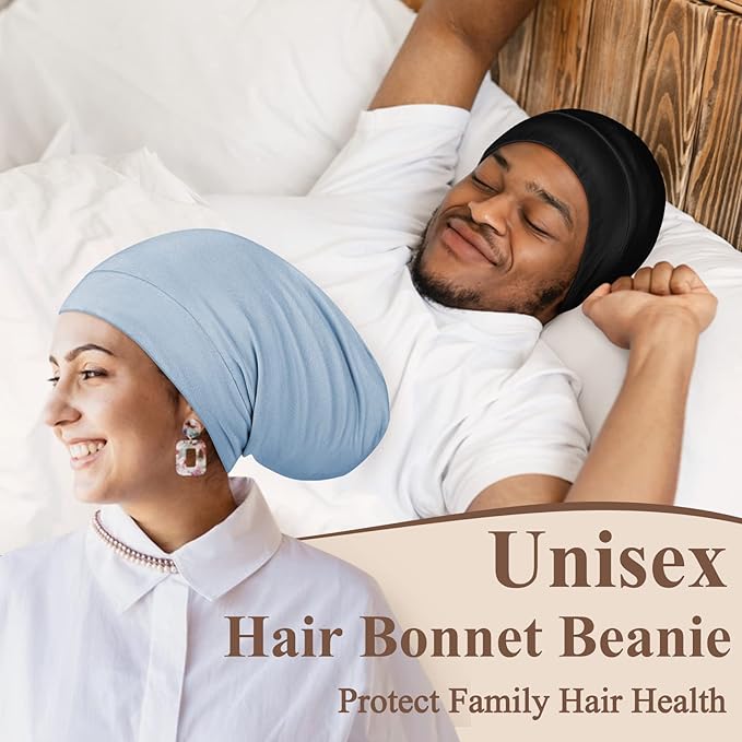 OLESILK Silk Bonnet for Curly and Frizzy Hair, Sleep Cap for Sleeping, Unisex Hair Wrap, Medium, Light Blue