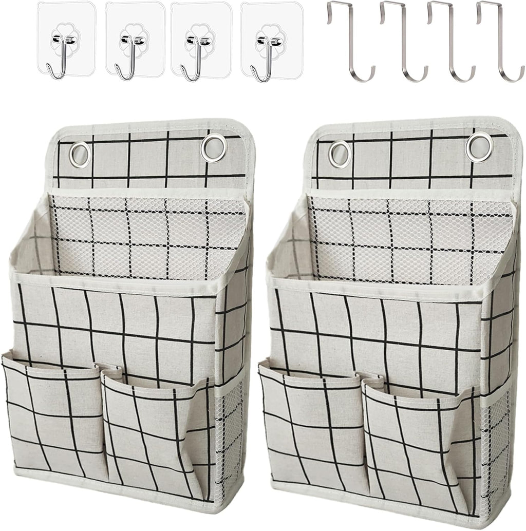 Hanging Basket for Organizing, Wall Organizer with Pockets and Over The Door Organizer，Can for Home, Closet, Office and Camper (White Grid2)