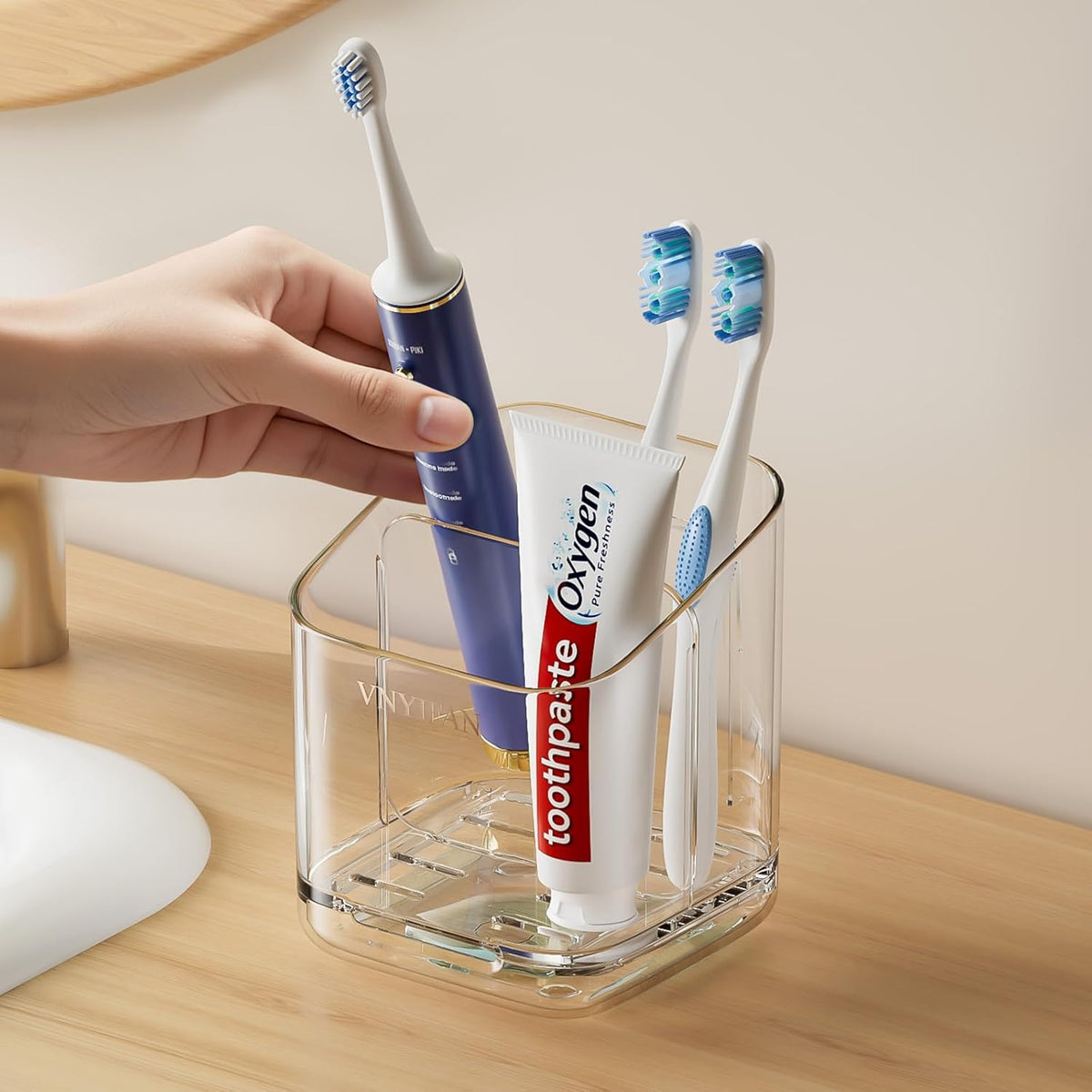 Toothbrush Holders for Bathrooms, 3 Slots Detachable Toothbrush Holder Wall Mounted with Divider, Removable Electric Tooth Brush and Toothpaste Holder Organizer for Bathroom Countertop/Kitchen/Office