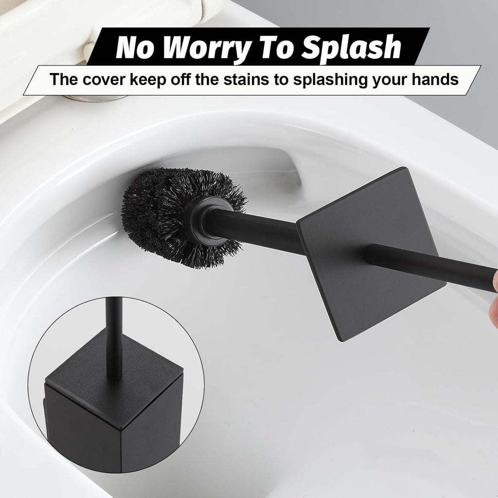 BGL Toilet Brush and Holder Set Matte Black Wall Mounted for Bathroom Square Design