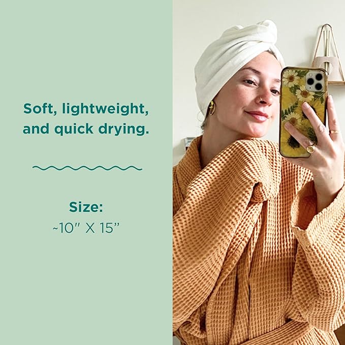 Sand Cloud Cotton Hair Towel Wrap, Ivory - Quick Dry Hair Towel for Wet Hair - 100% Turkish Organic Cotton, Half Terry Weave with Binding Edge - 10" x 15" Lightweight, Frizz-Free Hair Drying Towel
