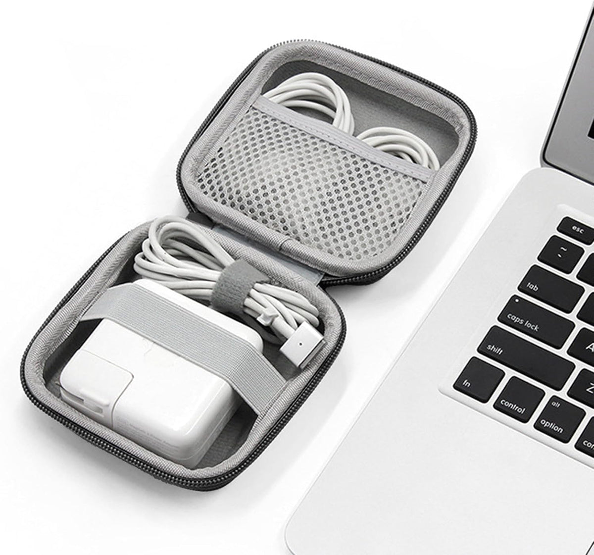 Charger Case for Macbook, Portable Tech Electronic Organizer Bag, Travel Storage Pouch for Laptop Accessories, MacBook Power Adapter, Charging Cords, USB Drives, Power Bank (Black, M)