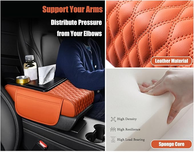 Car Armrest Center Console Cover for Audi Q3 2015–2025, Center Console Pad with Cup Holder, Multifunctional Armrest Cushion,C Coffee