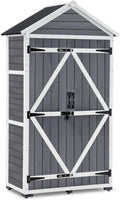 MCombo Outdoor Storage Cabinet with 2 Shelves, Outside Storage Shed with Floor, Wooden Garden Tool Shed with Latch for Yard Deck Lawn, 1000