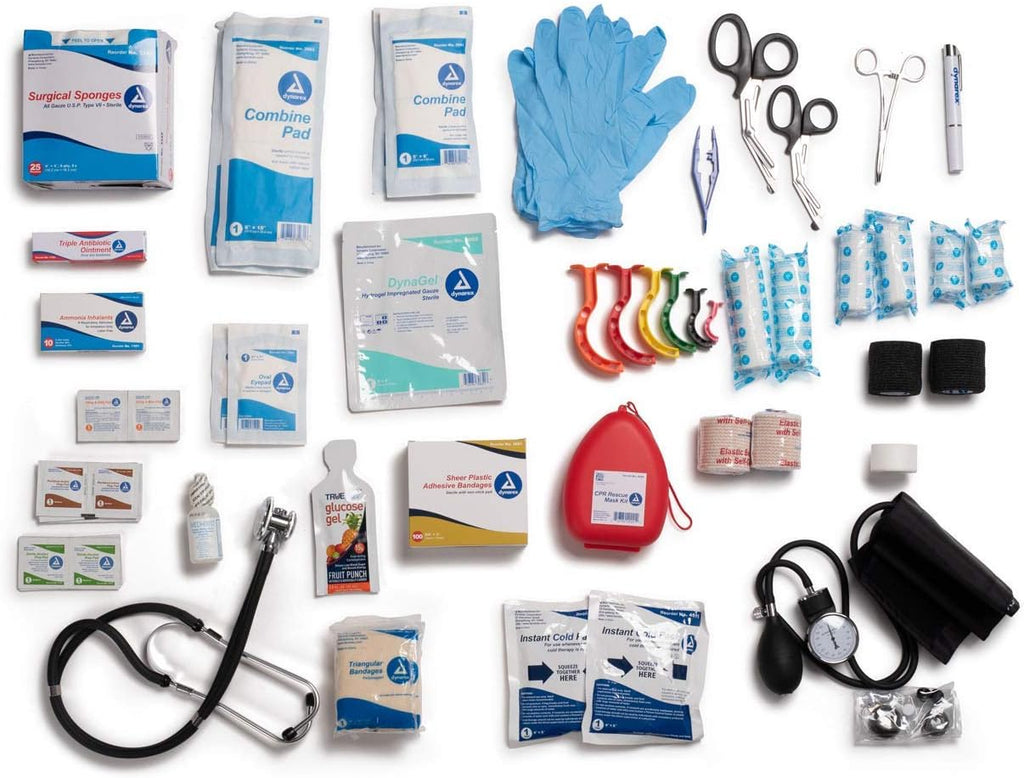 Scherber First Responder Fully-Stocked Professional Essentials EMT/EMS Trauma Kit | HSA/FSA Approved | Reflective Bag w/8 Zippered Pockets & Compartments & 200+ First Aid Supplies - Orange