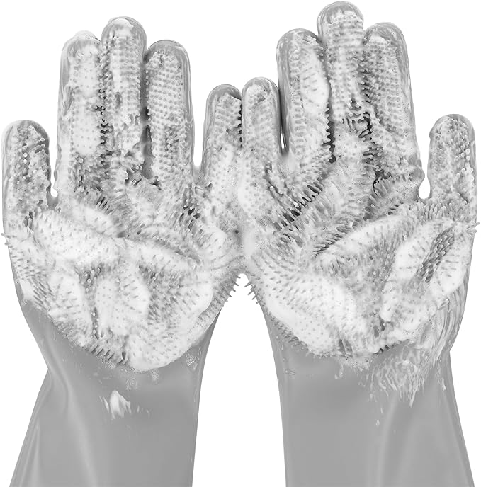 Pecute Pet Grooming Gloves: Heat-Resistant Silicone Gloves with High-Density Teeth for Enhanced Massaging and Bathing of Dogs and Cats
