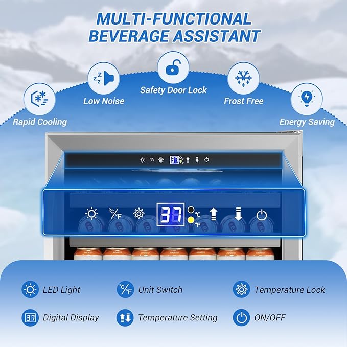 24" Beverage Refrigerator Undercounter | 180 Can Capacity | Built-In