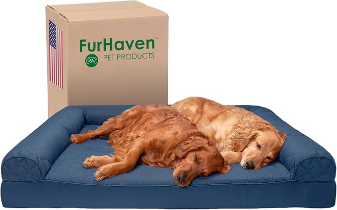 Furhaven Orthopedic Dog Bed for Large Dogs w/ Removable Bolsters & Washable Cover, For Dogs Up to 125 lbs - Quilted Sofa - Navy (Blue), Jumbo Plus/XXL