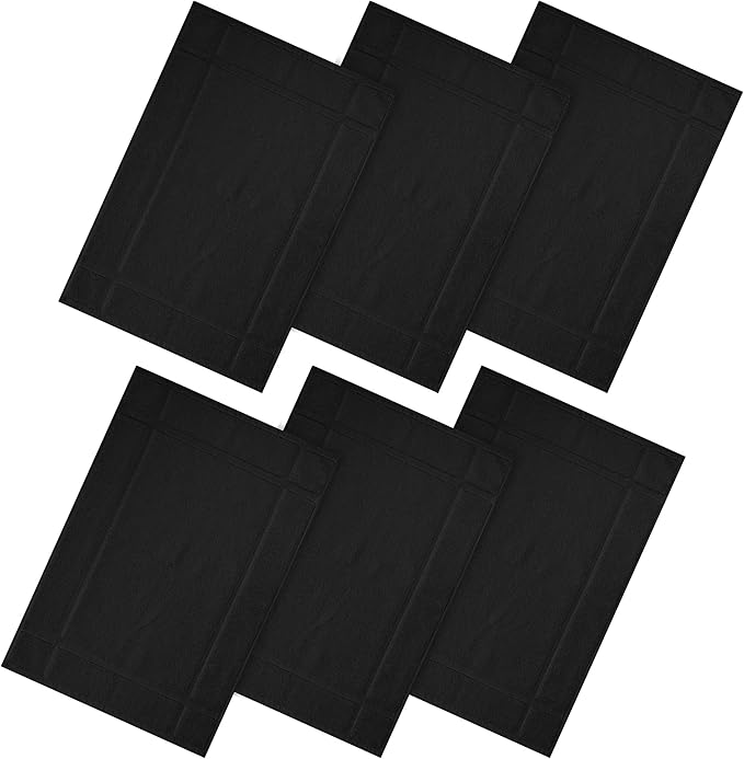Ample Decor 100% Cotton Bath Mats 24 x 17 Inches, Quick Dry, 1350 GSM Banded Border Shower Bathroom Floor Mat, Not Bathroom Rug - Black Pack of 6