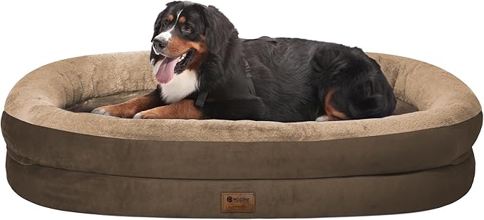 Orthopedic Washable Large Dog Bed: Cooling Dog Bed with Bolsters - Jumbo Bed Waterproof Removable Cover Non-Slip Pet Bed for Extra Large Sized - Coffee