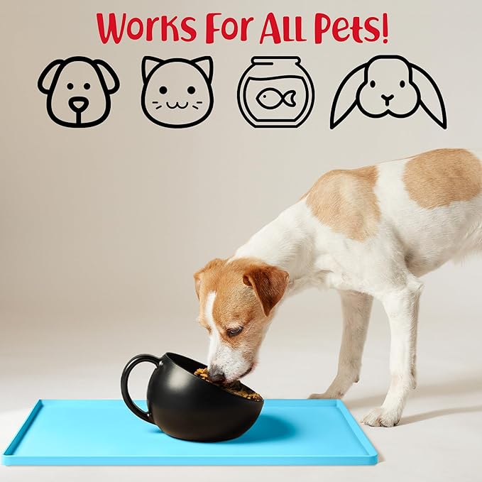 DogBuddy Dog Food Mat – Waterproof Dog Bowl Mat for Food and Water, Silicone Pet Feeding Mats for Floors, Non-Slip Placemat with High Edges for Dogs Bowls, Puppy Essentials (Large: 24"x16", Maya)