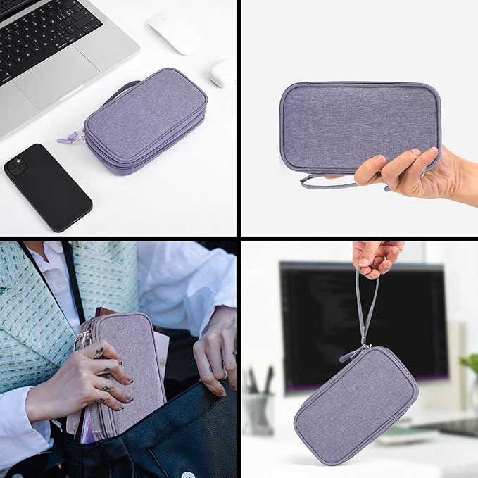 Electronic Organizer Travel Cable Accessories Bag, Electronic Organizer Case, Electronic Accessories Organizer Bag for Power Bank, Charging Cords, Chargers, Mouse, USB Cable, Earphones (Purple)