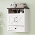 Bathroom Wall Cabinet, Wall Mounted Medicine Cabinet with Drawer, Barn Doors & Adjustable Shelf, 24.4"H x 23.6"W x 9"D White Over Toilet Farmhouse Storage Cabinet for Kitchen, Laundry Room, Entryway