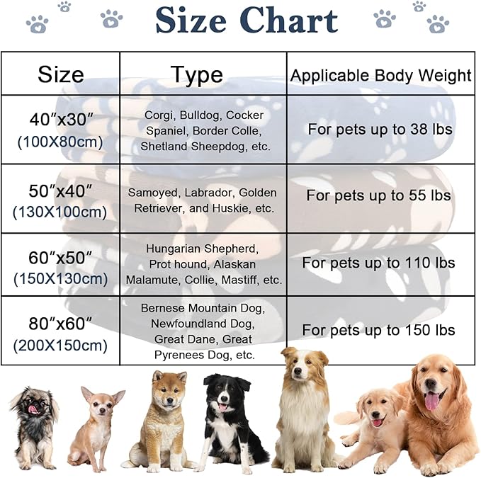 AHOOCUSTOM Brown Fleece Extra Large Dog Blanket, 80'X60', Soft Flannel Pet Cat Puppy Blanket Mat Cover for Bed Couch, Cute Paw Print Throw Blanket for Dogs