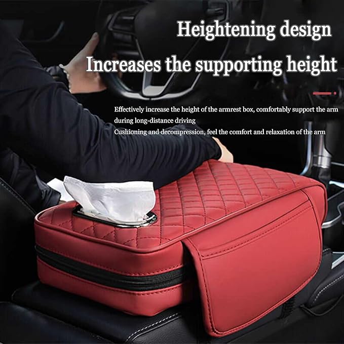 Car Center Console Cover for Infiniti FX SUV FX35 / FX37 / FX40 / FX45 /FX50, Leather Car Arm Rest Cover, Car Armrest Cushion with 2 Storage Bags Car Center Console Armrest Pad, E Gray