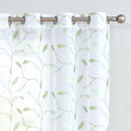Embroidered Sheer Curtains Floral Leaf White Sheer Curtain for Bedroom Living Room Kitchen Rustic Voile Drapes Privacy Window Treatment Set of 2 Panels 96 Inches Long Grommet Top Green on White