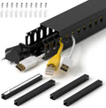 63in(4X L15.7in) Professional Server Rack Cable Management Raceway, H1.4 x W1.6in Cable Raceway Kit, Electrically Safe PVC Open Slot Wire Raceway for Under Desk/Computer/Network Cords, Black
