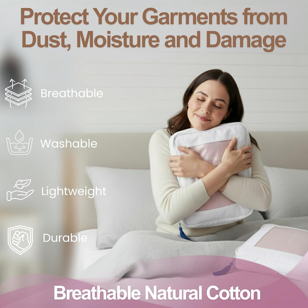 The Cashmere Choice Cashmere Sweater Storage Bags – 100% Cotton Breathable Clothes Protection Bag – XL