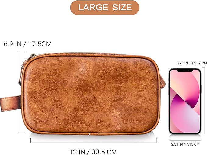 Elviros Toiletry Bag for Men, Large Travel Shaving Dopp Kit Water-resistant Bathroom Toiletries Organizer PU Leather Cosmetic Bags