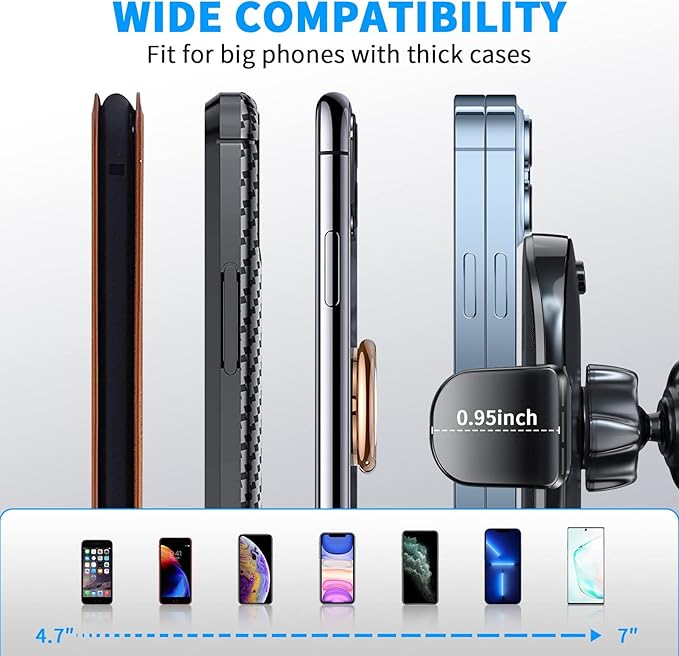 APPS2Car Suction Cup Phone Mount, Windshield/Dashboard/Air Vent Car Phone Holder Mount with Sticky Gel Pad, Compatible with iPhone, Samsung, All Cellphone, Thick Case Friendly
