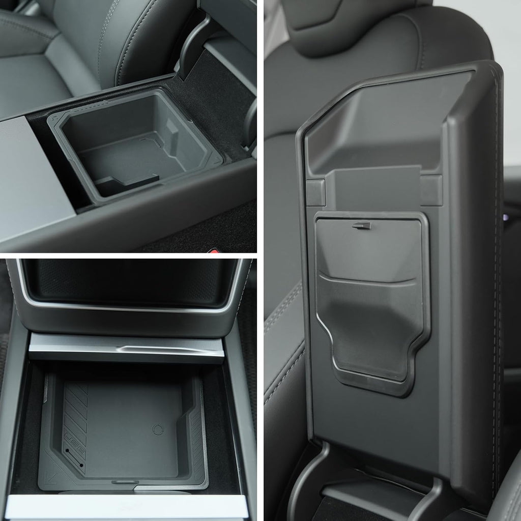 Center Console Organizer for 2025 2026 Tesla Model Y Juniper – 3PCS Hidden Console & Armrest Organizer (Black)