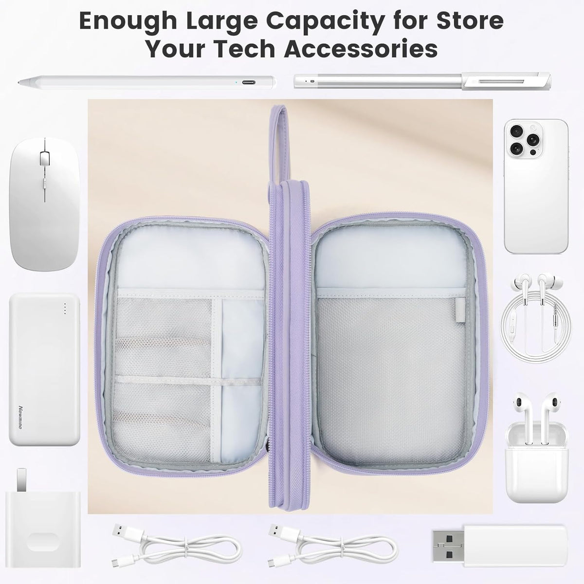 Skycase Tech Pouch - Lightweight Electronics Organizer Travel Case, Double Layers Travel Cable Organizer, All-in-One Storage Bag for Charger, Cord, Phone, Flash Drive, Accessories