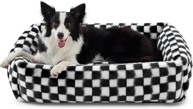 JOEJOY Dog Bed Medium Size Dog, Rectangle Washable Orthopedic Corduroy Fleece Pet Bed with Removable Zipper Cover, Cute Soft Calming Puppy Bed with Non Skid Bottom